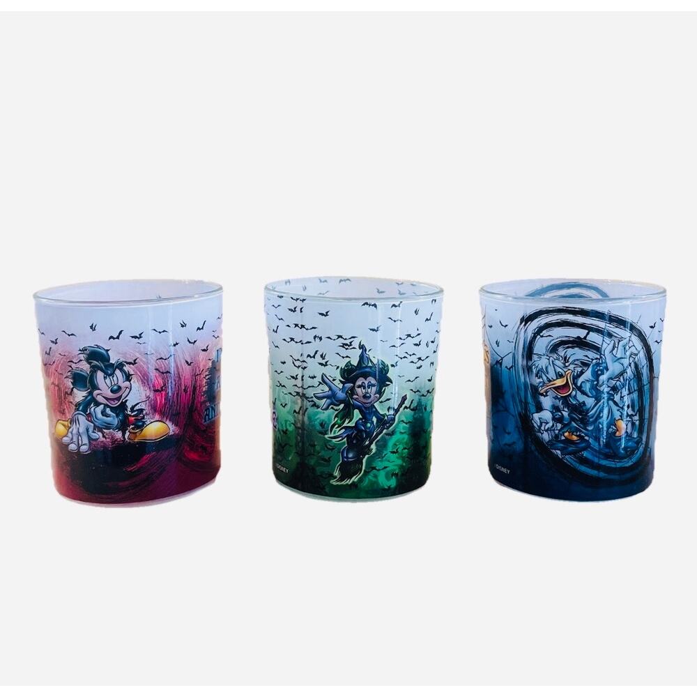 3 Disney Halloween Glass Votive Candle Holders Mickey Mouse, Minnie, Donald Duck